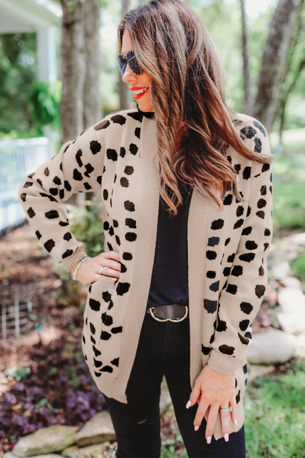 Animal Spotted Pattern Open Front Cardigan | Leopard