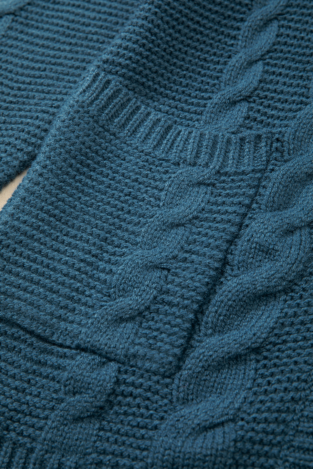 Cable Knit Button Front Pocketed Baggy Cardigan | Peacock Blue