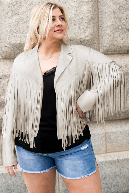 Fringe Plus Size Cropped Jacket | White