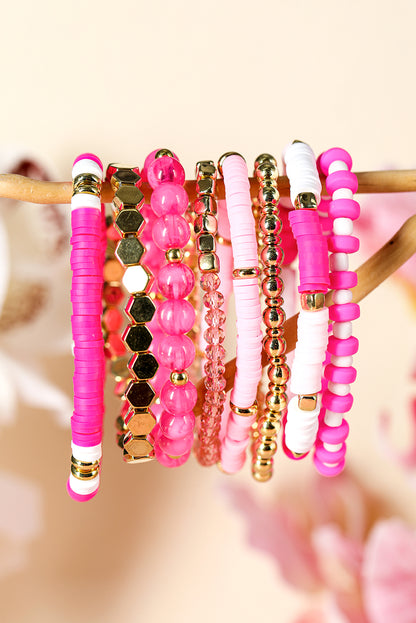 Sachet Pink 8pcs Valentine Vibe Beaded Elastic Bracelet Set