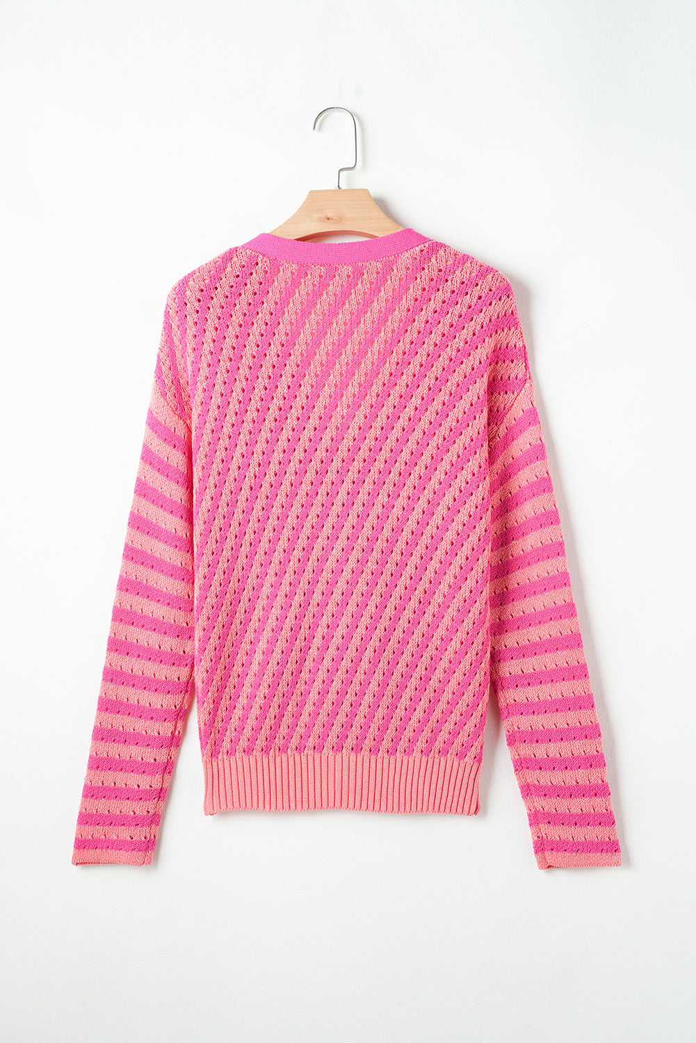 Striped Buttoned V Neck Drop Shoulder Cardigan | Pink