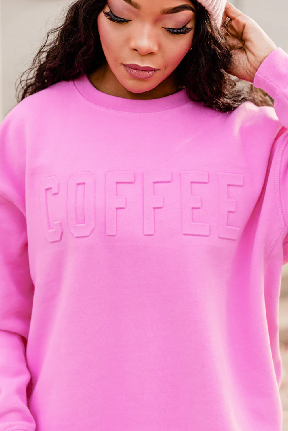 Coffee Letter Embossed Casual Sweatshirt | Bonbon