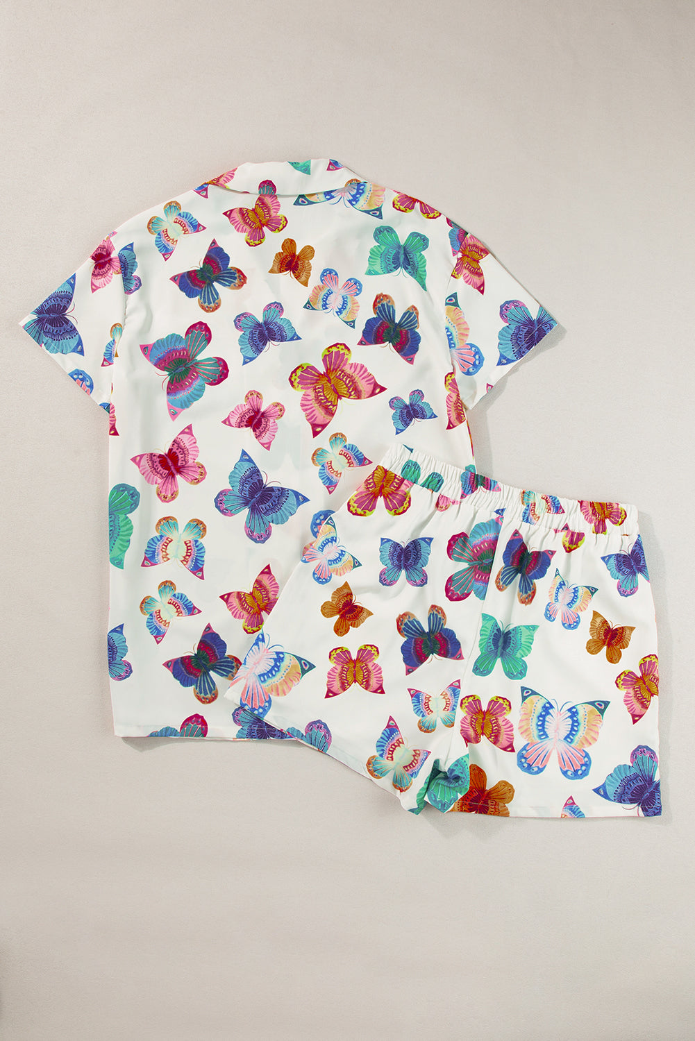 Butterfly Pattern Short Sleeve Shirt Pajamas Set | Multicolour