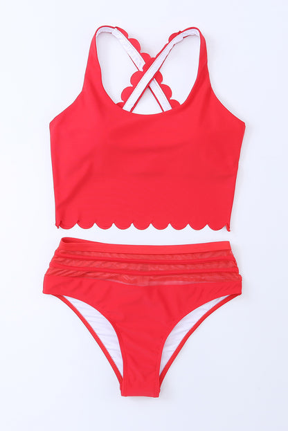 Scalloped Criss Cross High Waist Bikini | Fiery Red