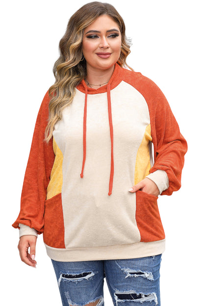 Plus Size Colourblock Raglan Hoodie With Pockets | Orange