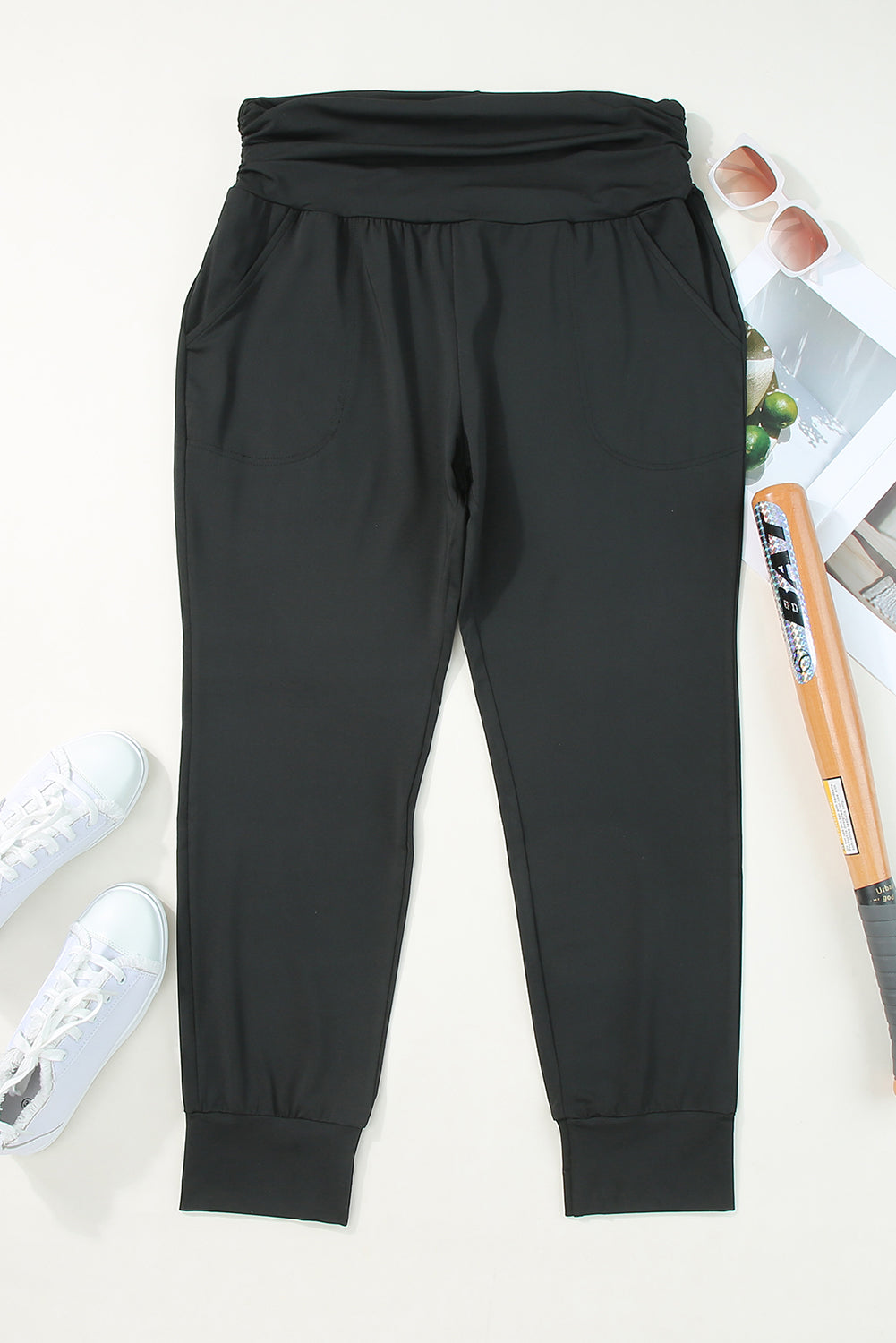 Plus Size High Waist Pocketed Skinny Pants | Black