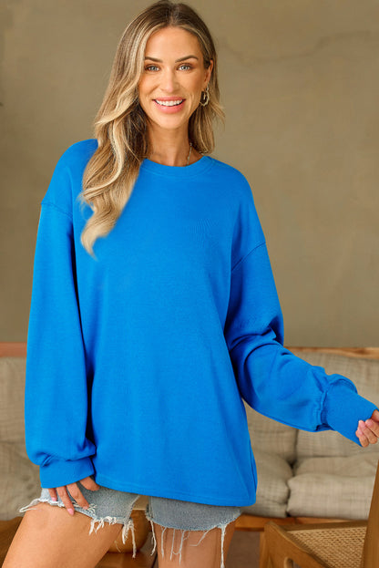 Solid Colour Drop Shoulder Long Sleeve Basic Sweatshirt | Sky Blue