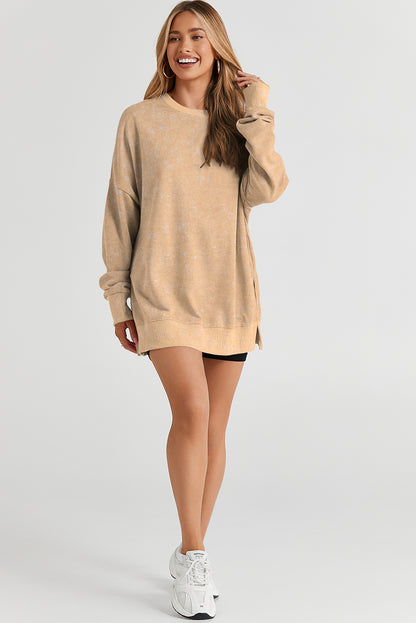 Drop Shoulder Ribbed Trim Oversized Sweatshirt | Khaki