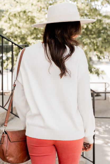 Plus Size Thankful Ivory Embroidered Sweater | White