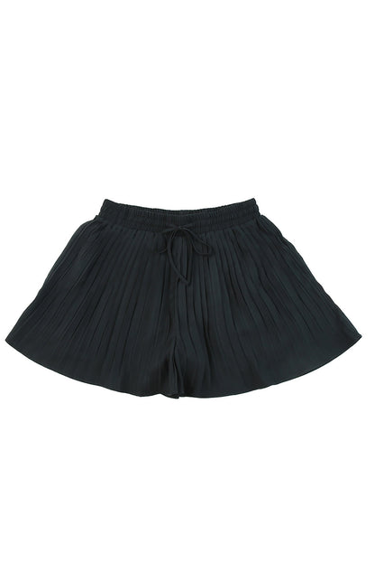 Drawstring Waist Flowy Pleated Shorts | Black