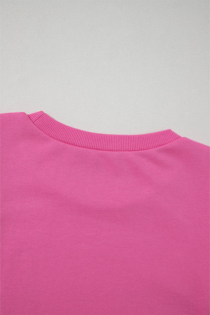 Textured Patchwork Round Neck Sweatshirt | Bright Pink