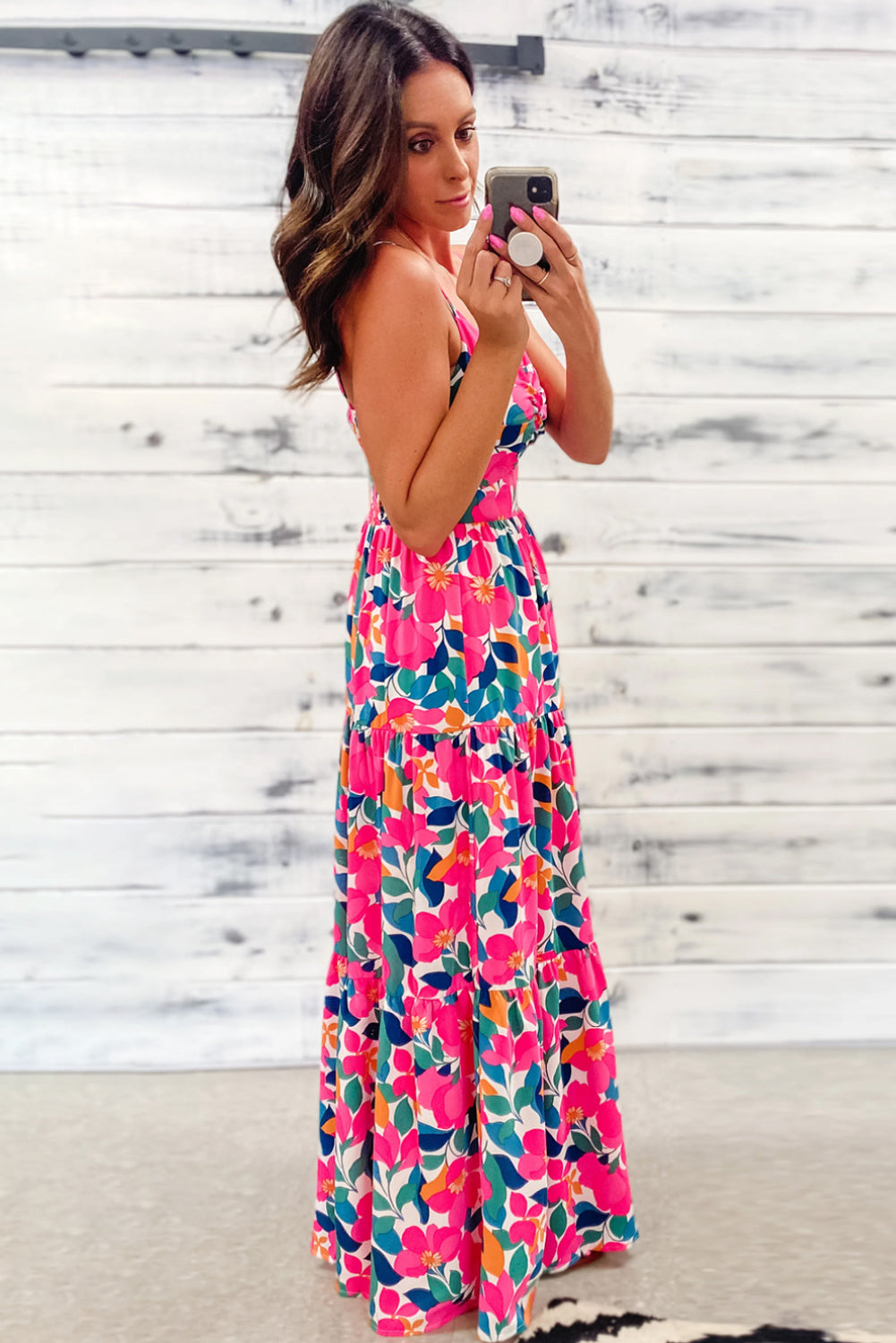 Floral Twisted Smocked Back Tiered Maxi Dress | Rose