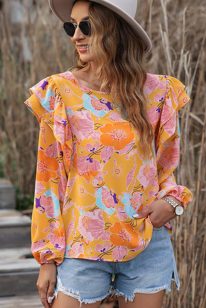 Floral Print Ruffle Puff Sleeve Blouse | Ginger