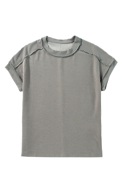 Textured Knit Exposed Stitching T-Shirt | Medium Grey