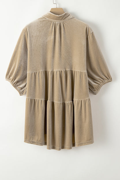 3/4 Sleeve Tunic Babydoll Velvet Shirt | Pale Khaki