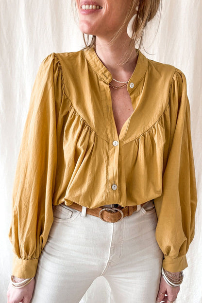 Puff Sleeve Pleated Loose Shirt | Yellow