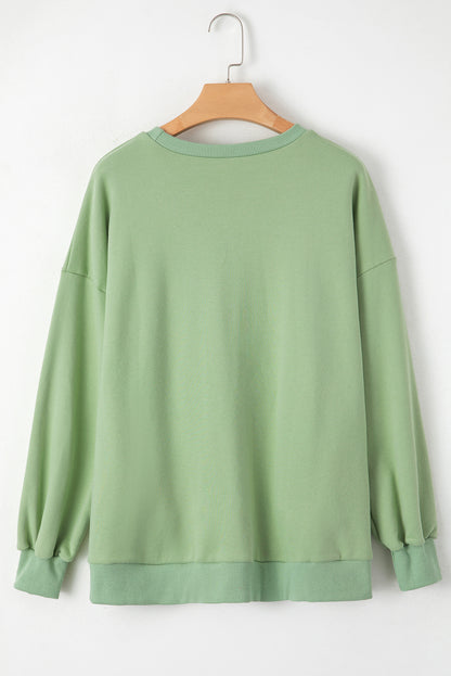 Solid Fleece Lined Drop Shoulder High Low Sweatshirt | Grass Green