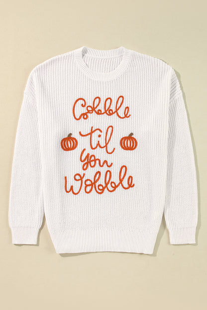 Gobble Til You Wobble Pop Up Crochet Plus Size Sweater | White