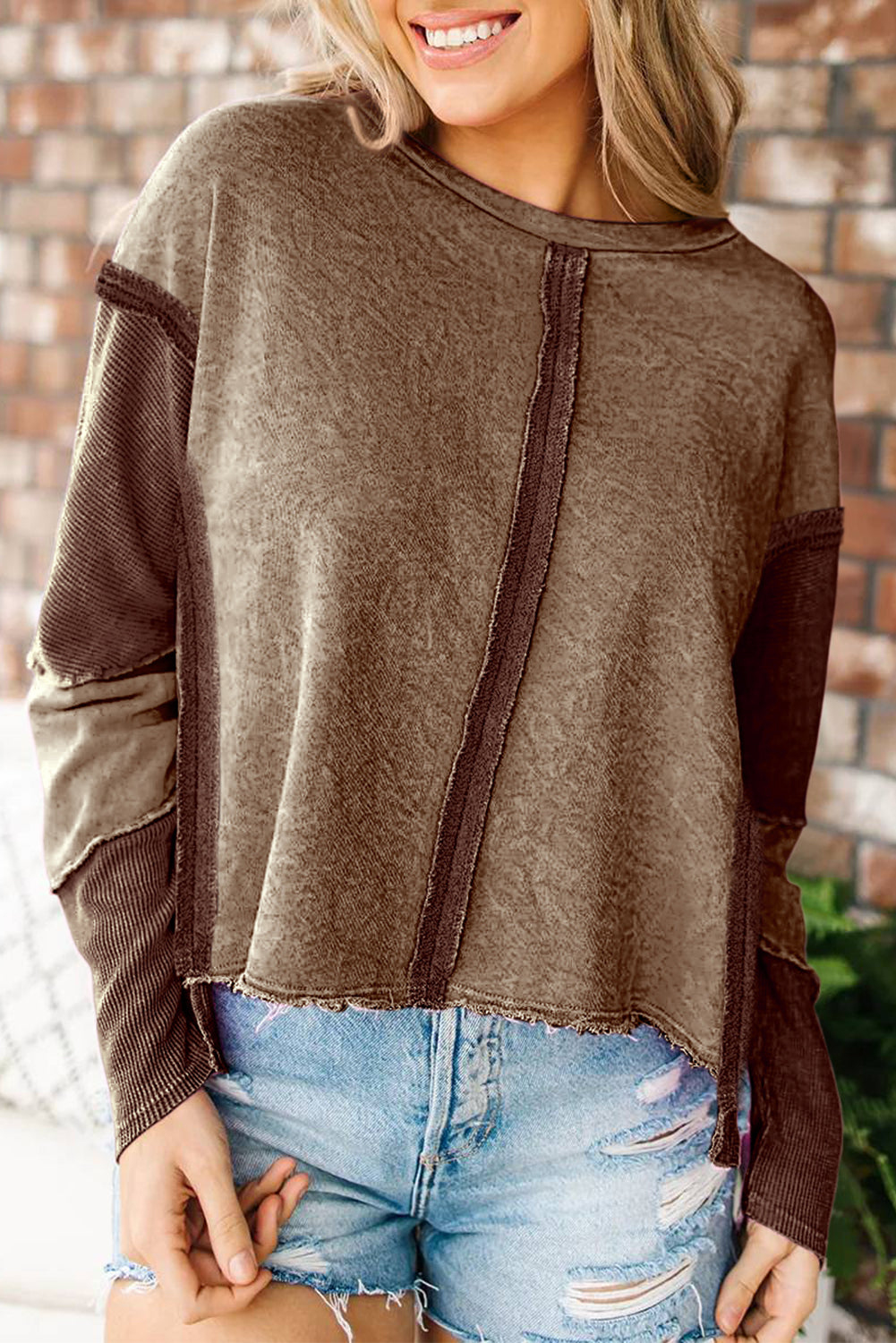 Desert Palm Exposed Seamed High Low Raw Edge Sweatshirt