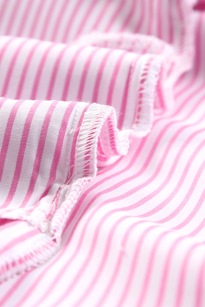 Smocked Cuffed Striped Boyfriend Shirt With Pocket | Pink