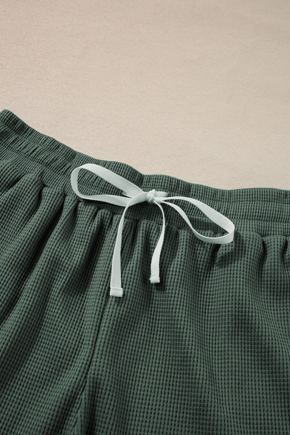 Waffle Knit Patched Pocket Tank And Drawstring Shorts Set | Mist Green