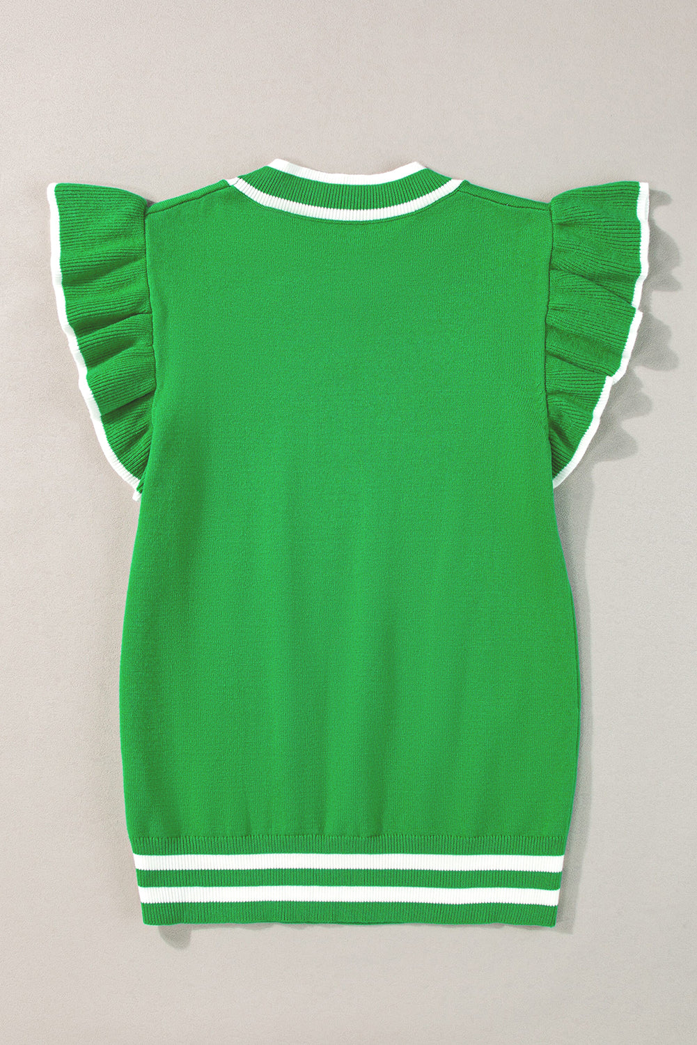 Edge Piping Ruffled Sleeve Round Neck Knit T Shirt | Bright Green