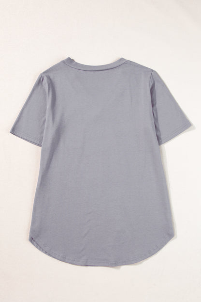 V Neck Pocketed Rounded Hem Tee | Medium Grey