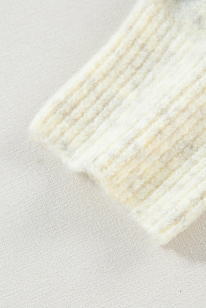 Contrast Stitch Detail Ribbed Trim Sweater | White