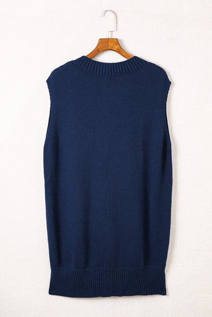 Dark  Knit Vest Pullover Sweater | Blue