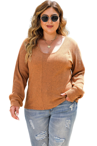 Plus Size Ribbed Slim Fit Knit Top | Brown