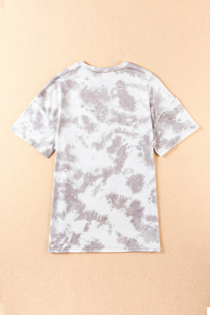 Tie-Dye Round Neck Short Sleeve Top | White