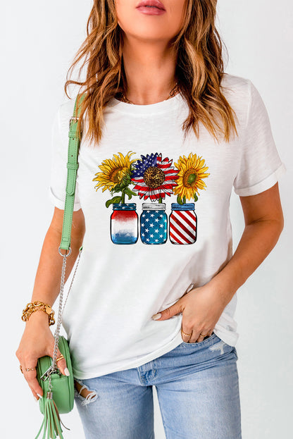 American Flag Sunflower Graphic T Shirt | White