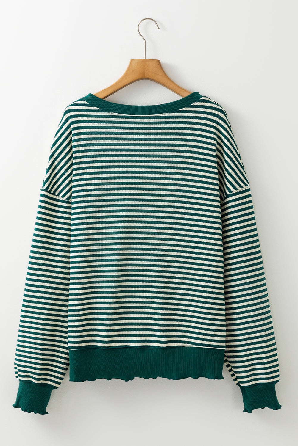 Turkey Pattern Drop Shoulder Pullover Top | Green Stripe