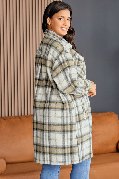 Plus Size Plaid Pocketed Side Slit Shacket | Multicolour