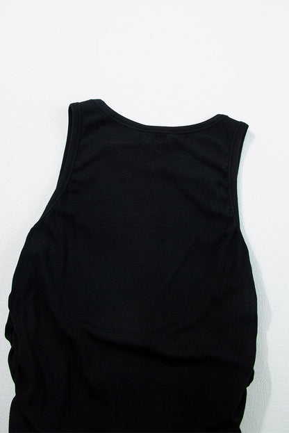 Plain Ruched Side Slim Tank Top | Black