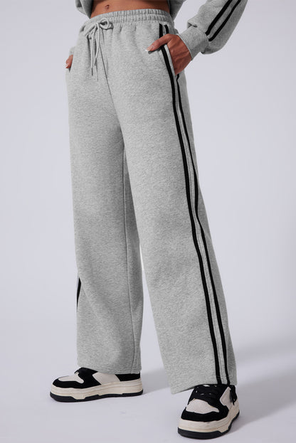 Solid Colour Side Striped Sweatshirt Active Set | Light Grey