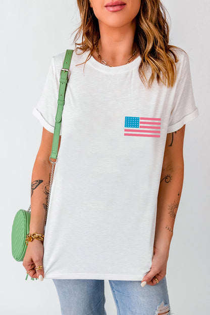 Back American Flag Live Free Graphic T Shirt | White