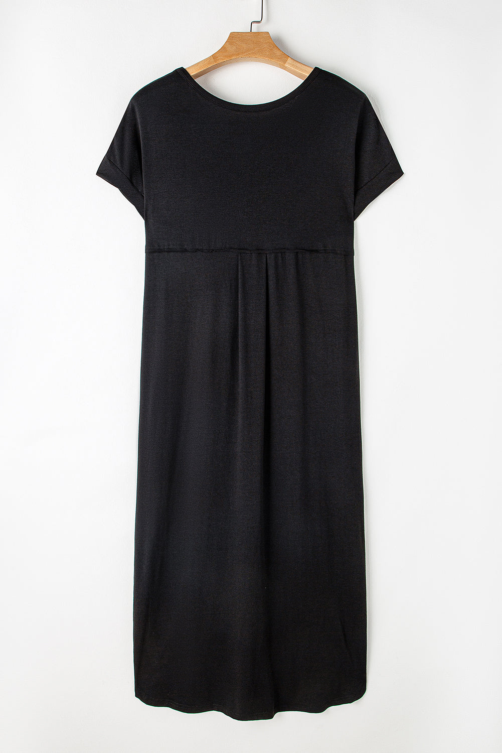 V Neck Hidden Pocket Splits Maxi T-Shirt Dress | Black