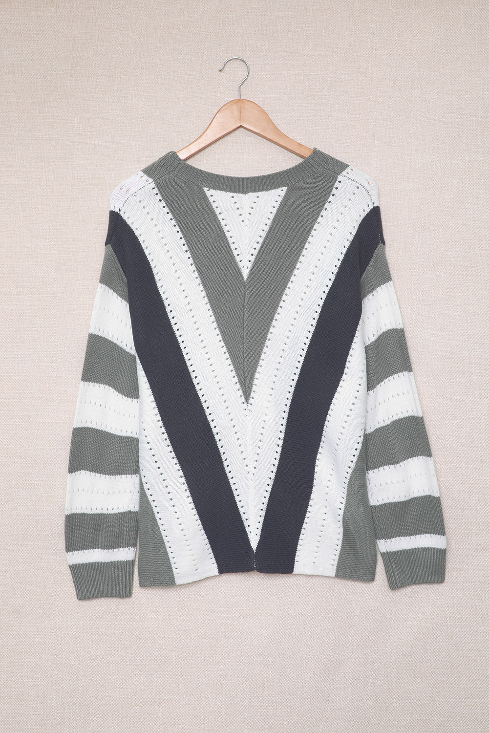 Striped Colourblock V Neck Knitted Sweater | Gray