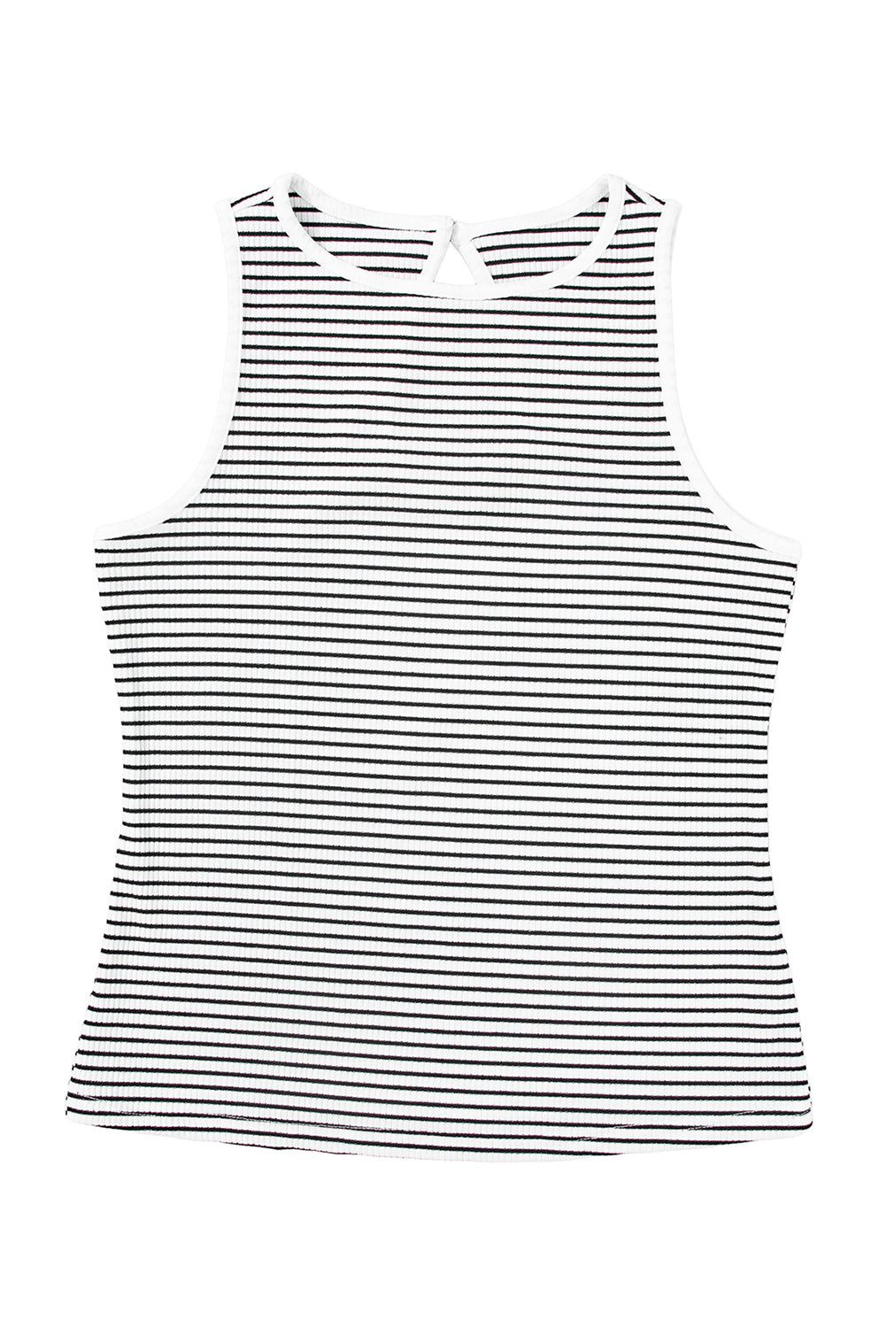 Striped Print Ribbed Knit Sleeveless Top | White