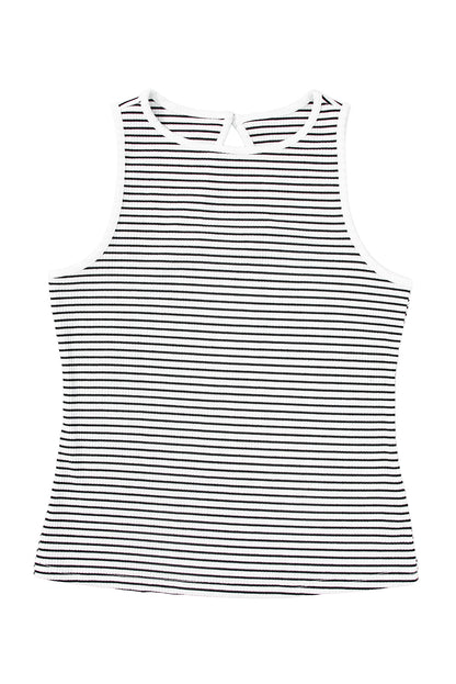 Striped Print Ribbed Knit Sleeveless Top | White