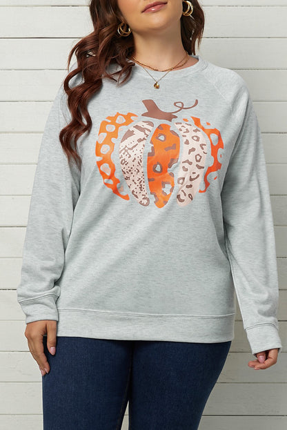 Halloween Pumpkin Leopard Print Plus Size Sweatshirt | Gray