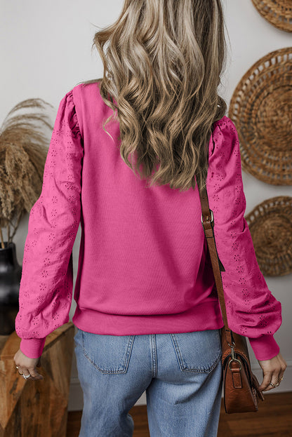 Textured Patchwork Round Neck Sweatshirt | Bright Pink