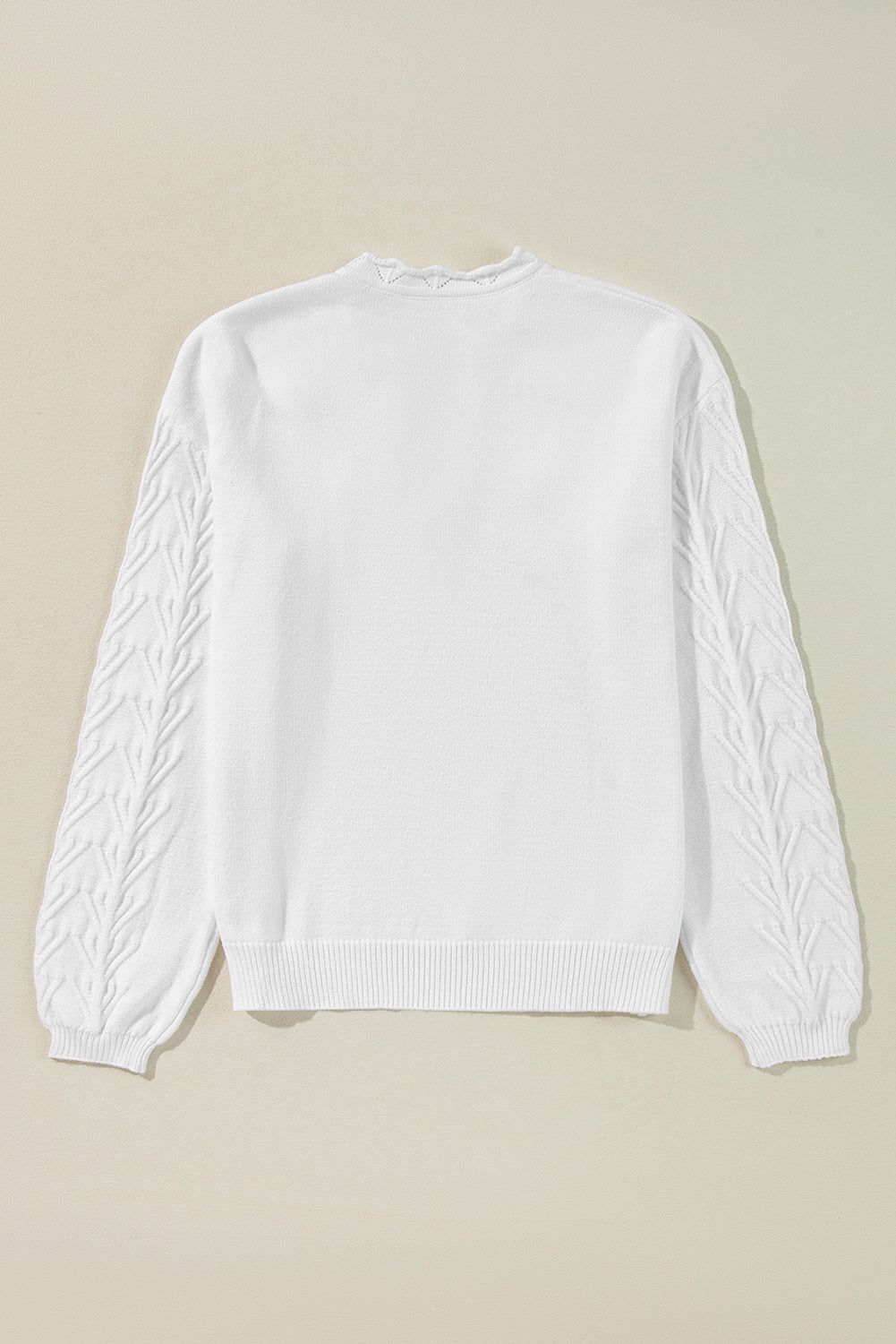 Flower Detail Knitted Notched Neck Sweater | White