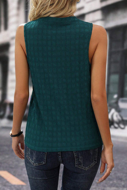 Lattice Textured Split Neck Tank Top | Sea Green