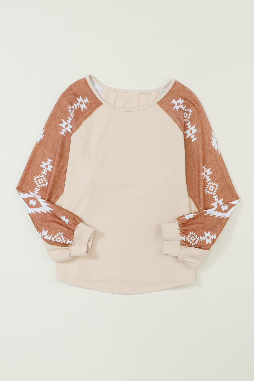 Western Print Patch Long Sleeve Top | Apricot