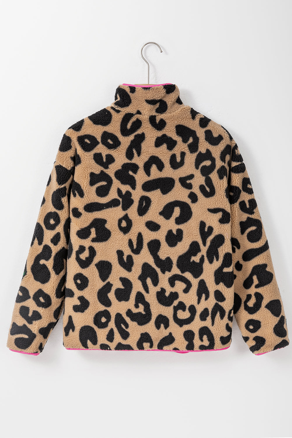 Colourblock Pocket Zipper Fuzzy Fleece Jacket | Leopard