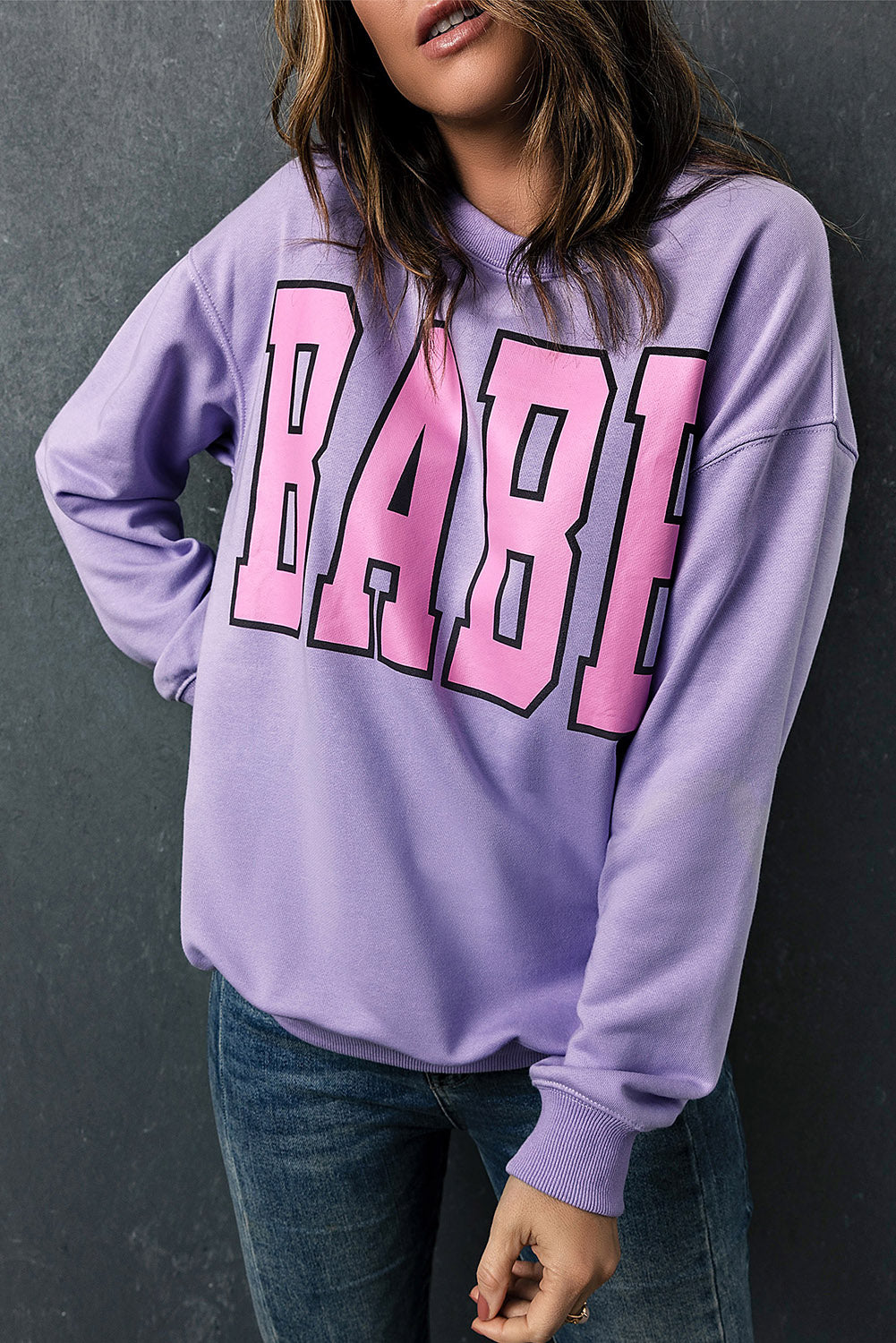 Babe Letter Graphic Pullover Sweatshirt | Gray