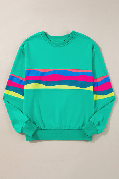 Colourful Striped Accent Long Sleeve T Shirt | Green