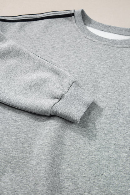 Solid Colour Side Striped Sweatshirt Active Set | Light Grey